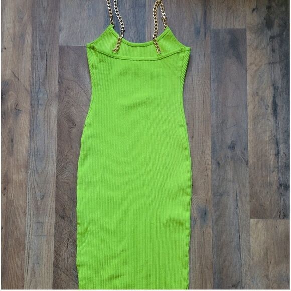 Superdown Zoey Chain Strap Ribbed Bodycon  Midi Dress Green Size Small - Picture 5 of 8